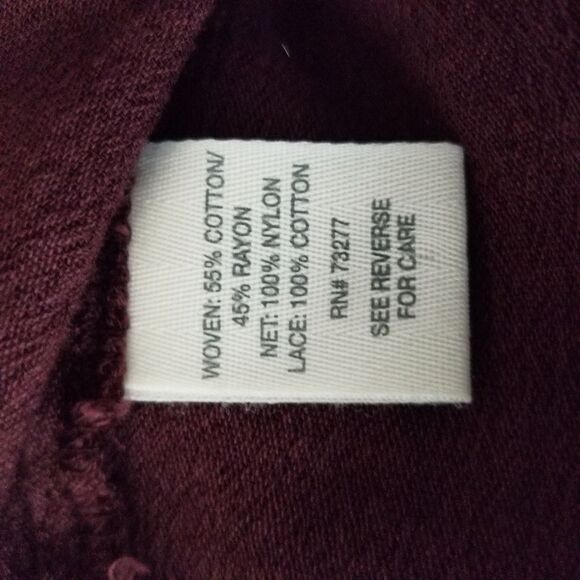 Mudd Deep Burgundy Lace Accent Tie Front Blouse - Picture 12 of 12